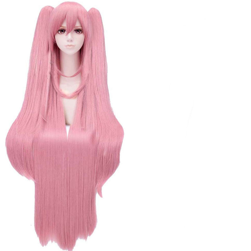 Long Straight Gray Pink Cosplay Wig High Temp Fiber