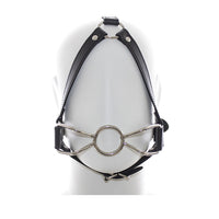 Leather Mouth Gag Harness with Stainless Steel Plug