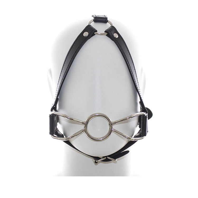Leather Mouth Gag Harness with Stainless Steel Plug