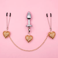 Nipple Clamps & Anal Plug Set - Chain Link w/Lube