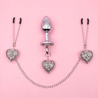 Nipple Clamps & Anal Plug Set - Chain Link w/Lube