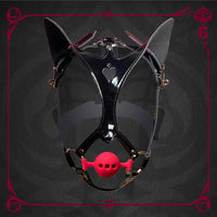 Leather Cat Mask with Ball Gag - Roleplay Harness