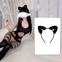 Nylon Velvet Bodysuit - One-Piece Lingerie w/ Socks