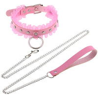 PU Leather Lace Collar with Leash Bondage Choker