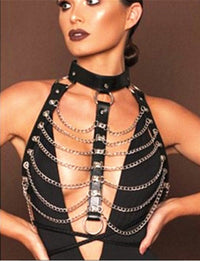 Faux Leather Harness Bondage Collar Goth Choker
