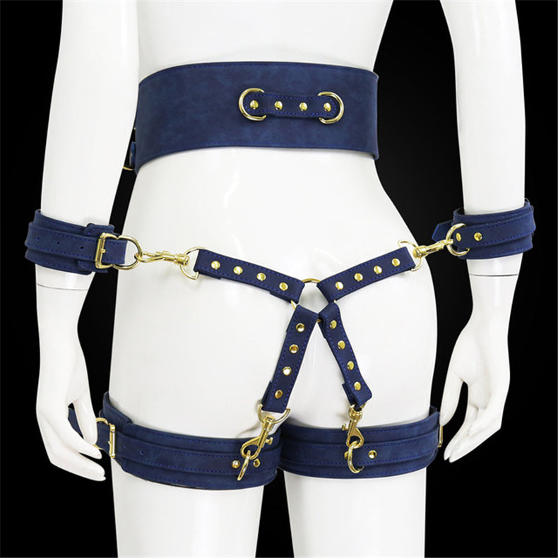PU Leather Handcuffs Leg Cuffs with Waist Restraint Belt
