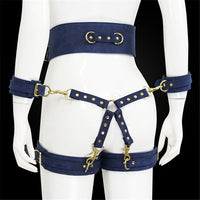 PU Leather Handcuffs Leg Cuffs with Waist Restraint Belt