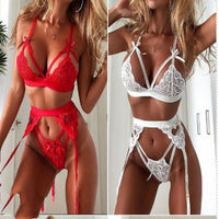 Cute Doll Lace Lingerie Set - Polyester Red White