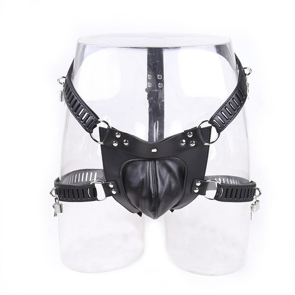 Leather Chastity Pants with Lock - Male Bondage