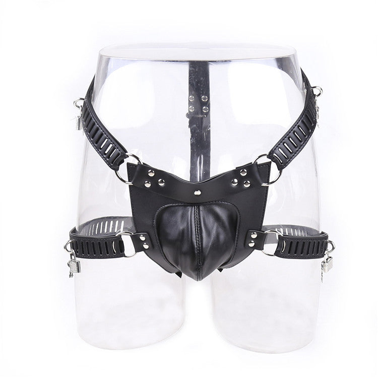 Leather Chastity Pants with Lock - Male Bondage