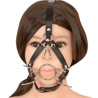 BDSM Nose Hook & Mouth Gag Set Leather Stainless Steel