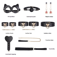 Genuine Leather 8-Piece Bondage Set with Handcuffs