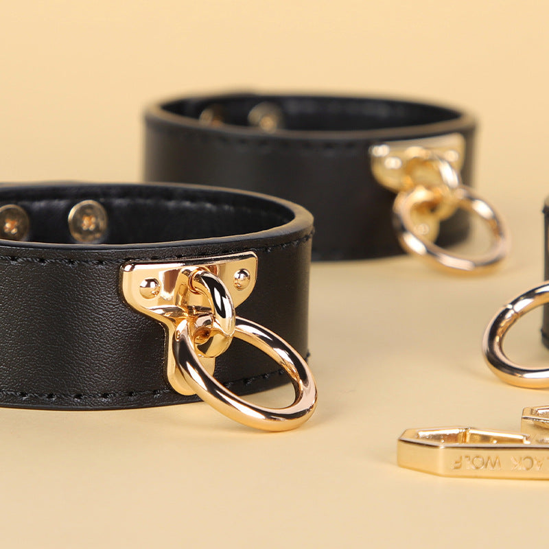 Detail view of Genuine Leather 8-Piece Bondage Set with Handcuffs for Bondage Kits