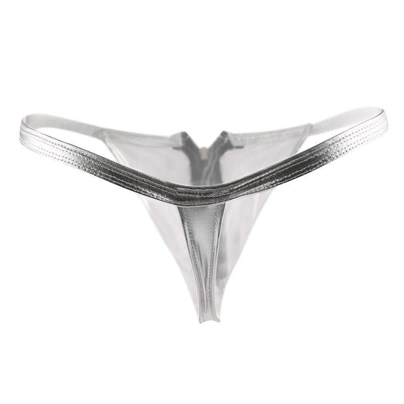 Women's front-opening leather pants T-pants bondage adult products zipper thongs