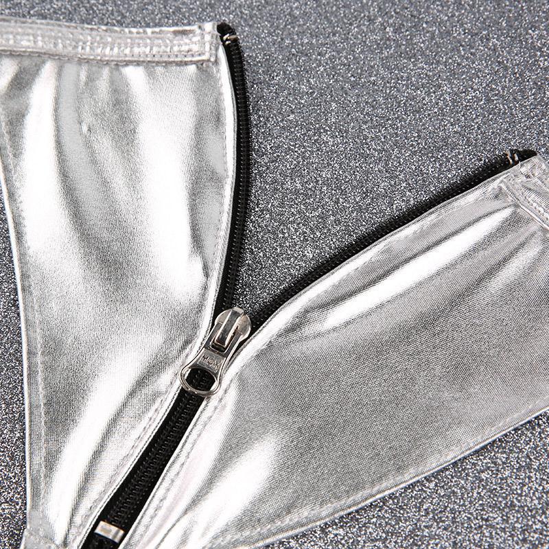 Women's front-opening leather pants T-pants bondage adult products zipper thongs