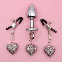 Nipple Clamps & Anal Plug Set - Chain Link w/Lube