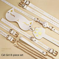 PU Leather BDSM 8-Piece Bondage Set Handcuffs Footcuff