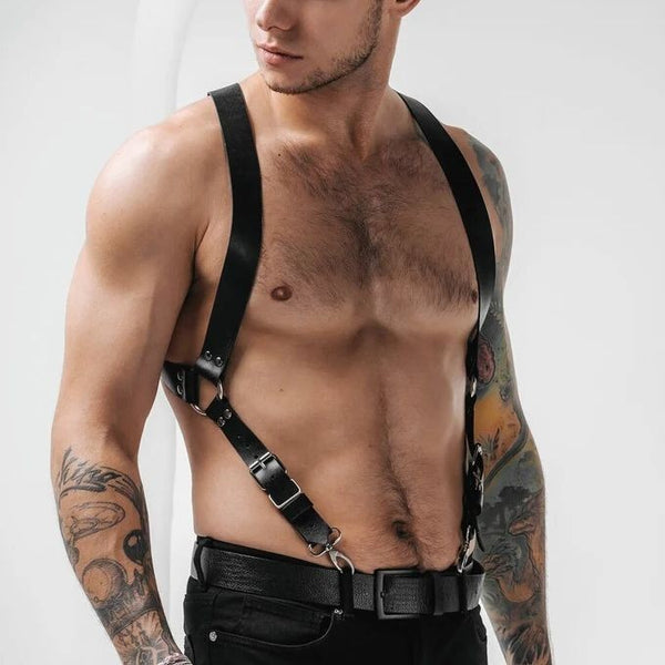 PU Leather Mens Body Harness Chest Restraint Straps