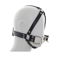 Leather Mouth Gag Harness with Stainless Steel Plug