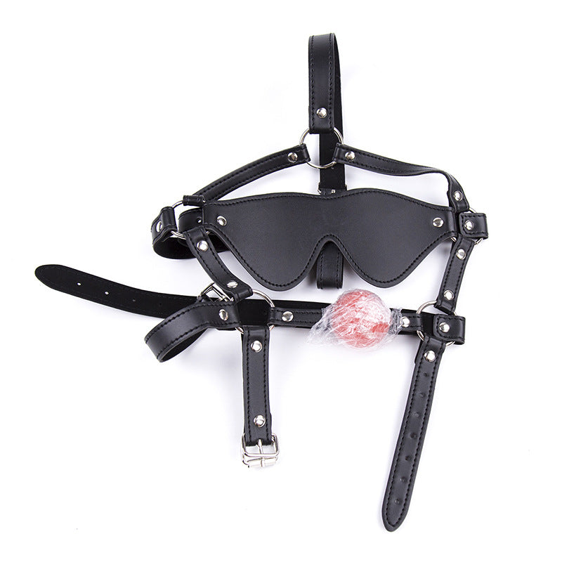 Detail view of PU Leather Leather Mouth Gag & Blindfold Set - BDSM Restraint Kit for BDSM Sets