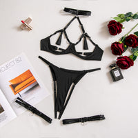 Hollow Out Tassel Lingerie Set with Leg Rings