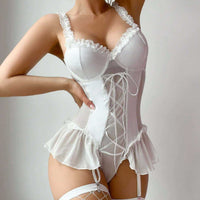 Fishbone Corset Lace Bodysuit with Straps