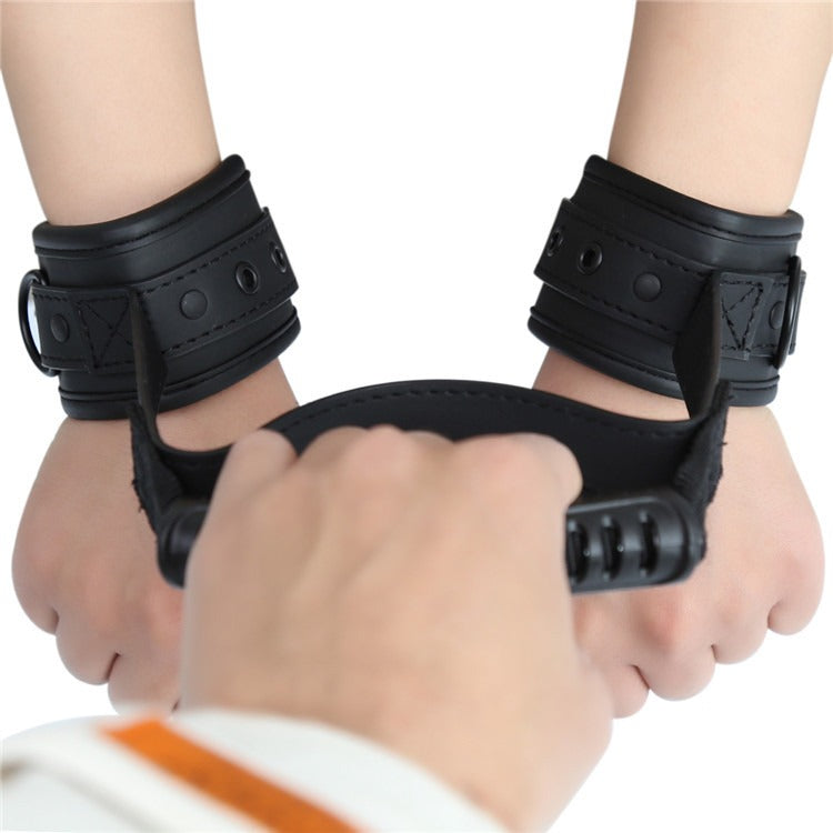 Leather Traction Handcuffs — Adjustable Couple Restraint Wrist Cuffs