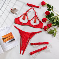 Hollow Out Tassel Lingerie Set with Leg Rings