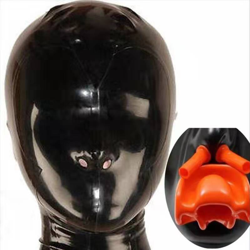 Latex Hood - Open Mouth Breathing Tube Roleplay Mask