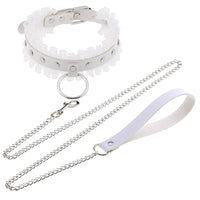 PU Leather Lace Collar with Leash Bondage Choker