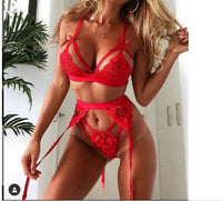 Cute Doll Lace Lingerie Set - Polyester Red White