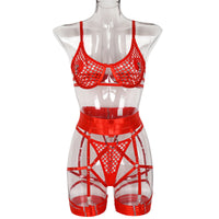 Metal Ring Garter Lingerie Set - Black & Red