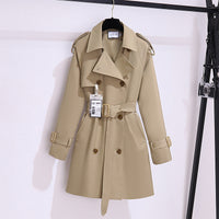 Short Polyester Trench Coat Women Khaki Black