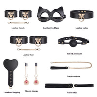 Genuine Leather 8-Piece Bondage Set with Handcuffs