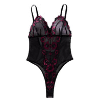 Black Mesh V-Neck Hollow Backless Bodysuit