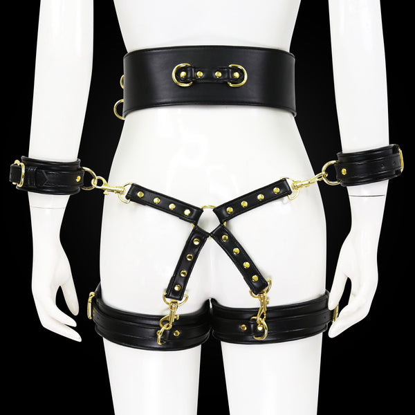PU Leather Restraint Set - Handcuffs, Ankles & Waist