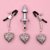 Nipple Clamps & Anal Plug Set - Chain Link w/Lube