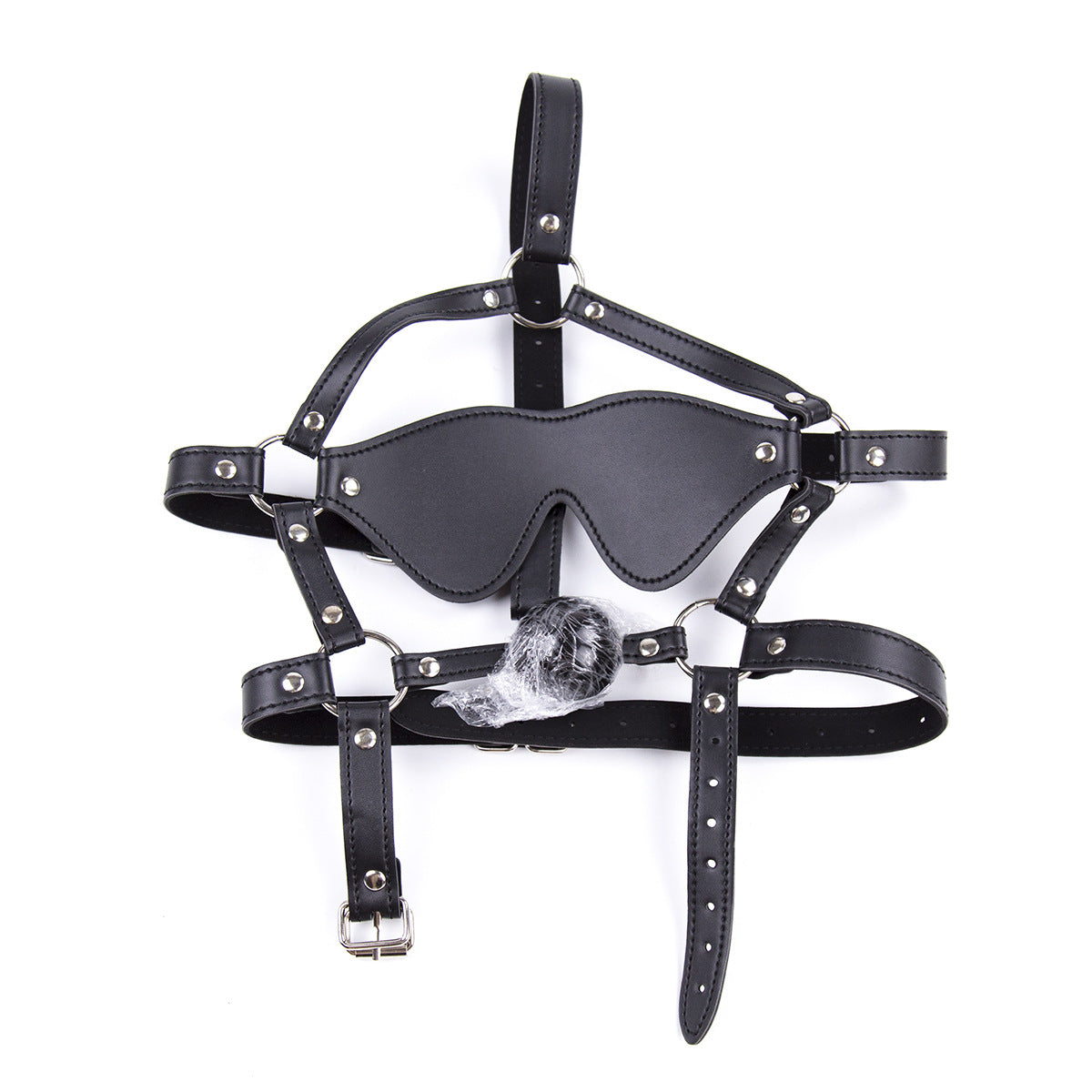 Close-up of PU Leather Leather Mouth Gag & Blindfold Set - BDSM Restraint Kit for BDSM Sets