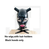 Natural Latex Hood Mask with Wig for Bondage & Roleplay