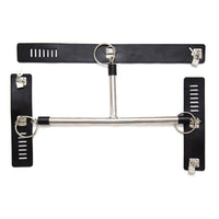 Metal & Leather Restraint Bar - Spreader Handcuffs