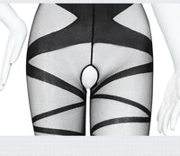 Nylon Velvet Bodysuit - One-Piece Lingerie w/ Socks