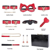 Genuine Leather 8-Piece Bondage Set with Handcuffs
