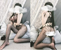 Sheer Nylon Mesh Bodysuit with Attached Stockings