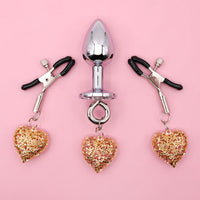 Nipple Clamps & Anal Plug Set - Chain Link w/Lube