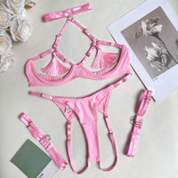 Hollow Out Tassel Lingerie Set with Leg Rings