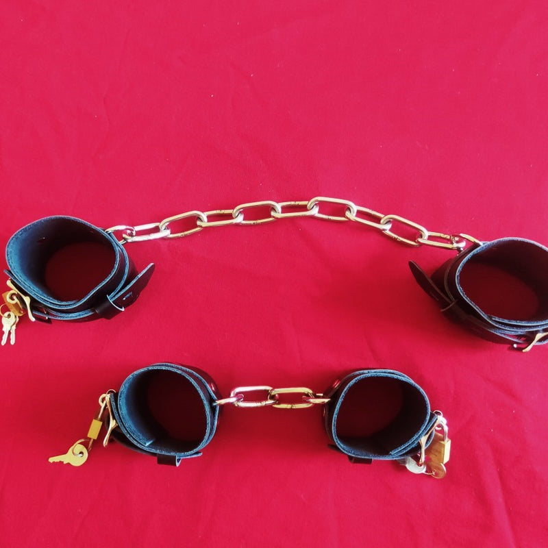 Genuine Cowhide Leather Wrist Ankle Cuffs with Locks