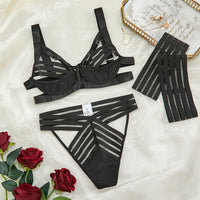 Halter Neck Lace Lingerie Bodysuit - Black