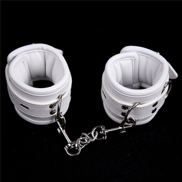 White Soft PU Leather Ankle Cuffs Bondage Restraints Couples