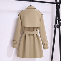 Short Polyester Trench Coat Women Khaki Black