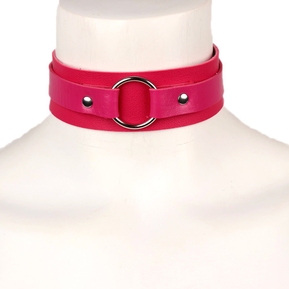 Simple European And American Style PU Leather Bondage Collar Hip Hop Nightclub O-ring Ornament Necklace Neck Bandana